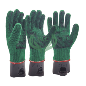 Guantes de puntos de algodón verde bosque duraderos antiestáticos antideslizantes para uso en jardinería industrial de construcción - Product Image 1