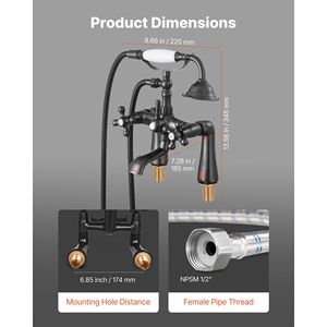 Rubinetto Vintage per Vasca da Bagno con Piedini a Artiglio in Bronzo Oliato, Montaggio su Bordo Vasca, con Doccetta a Mano - Product Image 3