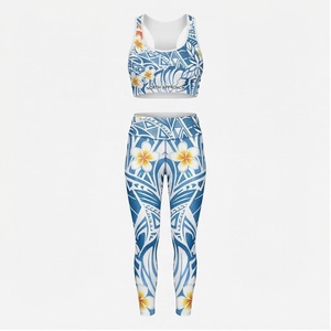 Conjunto de Yoga de 2 Piezas North Approach, Top Corto Deportivo, Leggings Largos, Estampado Floral, Transpirable, Spandex, Poliéster, Ropa Deportiva - Product Image 1