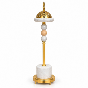 Elegante Quemador de Incienso de Acero Inoxidable y Mármol |   Porta Incienso Alto para Oud Árabe, Decoración Islámica para el Hogar, Hotel, Majlis, Ramadán, Regalo - Product Image 1