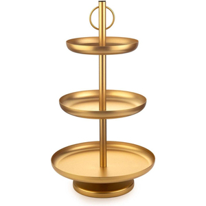 Latest Pattern Arrival Hot Selling Round Shape Luxury Metal Cake Stand With Gold Base White <b>Top</b> For Dessert Display From India - Product Image 2