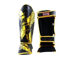 Espinilleras Twins Fancy Doradas/Negras, Protector de Piernas Profesional Hecho a Medida, Espinilleras Twins de Cuero de Alta Calidad para Muay Thai - Product Image 4