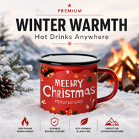 Mug en émail de Noël, tasse à café de camping en métal personnalisée avec bord noir, mug cadeau durable résistant à la chaleur sans plomb