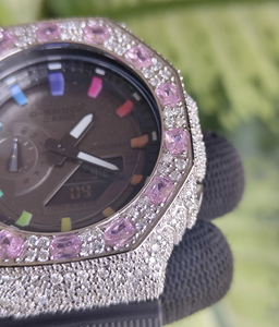 Reloj de Lujo Vintage de Acero Inoxidable con Índices Arcoíris, Bisel con Diamantes de Moissanita Rosa, Movimiento Mecánico, Joyería Hip Hop - Product Image 2