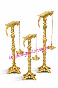 Brass Finish Candle <b>Stand</b> Metal Floor Lamp Wedding Decoration Diya <b>Stand</b> Temple Style Event Decor Centerpiece Holder Set - Product Image 3
