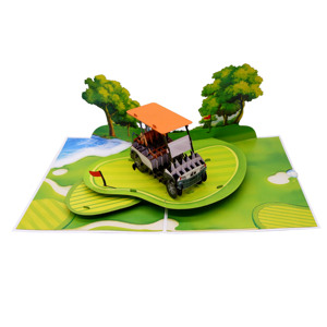 Nouvelle carte de vœux 3D pop-up pour la fête des pères, chariot de golf, création artisanale, écologique, recyclable, sculpture en papier - Product Image 1
