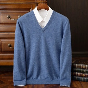 Pull en cachemire pour homme, col en V, manches longues, multicolores, automne-hiver, style business, décontracté chic, doux et confortable, tricoté - Product Image 4