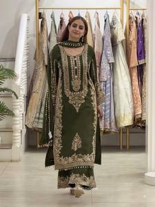 Robe Anarkali en rayonne brodée verte pour femme, style traditionnel indien pakistanais, longueur ras du sol, tenue décontractée, coupe classique - Product Image 4