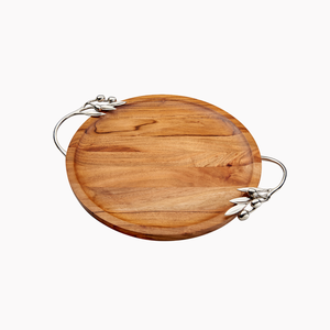 Plateau de service en bois pour table, plateau ovale moderne en bois avec poignées en métal pour servir des collations, des tasses à café, des desserts - Product Image 4