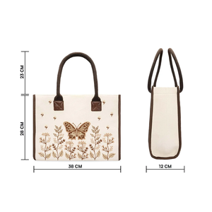 Floral Butterfly <b>Box</b> Design 100% Pure Cotton Canvas Tote Bag with <b>Secure</b> Zipper Top Durable & Reusable - Product Image 3