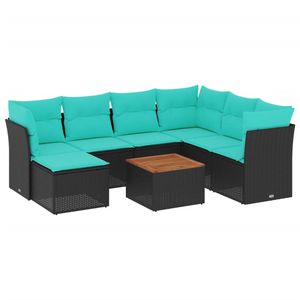 Ensemble de canapés de patio en polyrotin noir 8 pièces avec coussins, mobilier d'extérieur élégant - Product Image 2