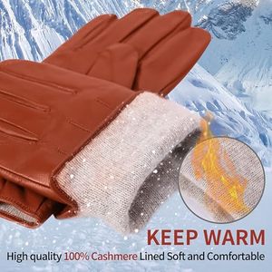 Guantes de cuero marrón para hombre, hasta la muñeca, sin forro, térmicos, estilo liso, para uso empresarial en invierno - Product Image 5
