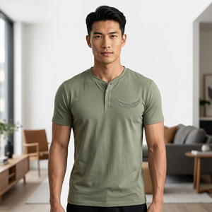 Men's Olive <b>Green</b> V-Neck Short Sleeve Embossed Wing Logo Regular Fit Casual <b>T</b>-<b>Shirt</b> - Product Image 6