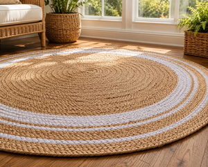 Handwoven Natural <b>Jute</b> <b>Round</b> Area <b>Rug</b> Braided Boho Farmhouse Carpet Eco Friendly Rustic Floor Decor for Entryway Living Room - Product Image 3