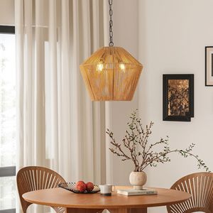 Lámpara Colgante de Cuerda de Cáñamo Estilo Boho de 17 Pulgadas, Hecha a Mano, Estilo Rústico para Isla de Cocina, Comedor, Dormitorio, Lámparas Colgantes Elegantes - Product Image 1