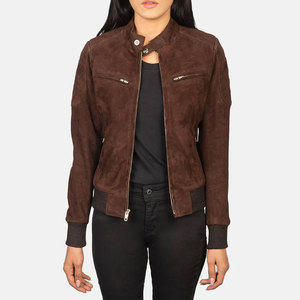 High Quality Customize Winter Women Thick Warm Motorcycle <b>Suede</b> <b>Jacket</b> Women <b>Suede</b> Bomber <b>Jacket</b> Genuine Brown <b>Suede</b> Leather - Product Image 1