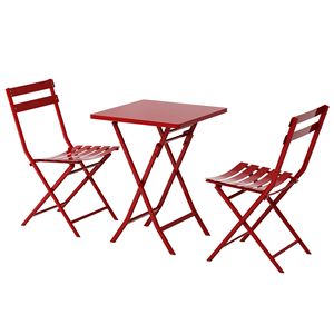 Set da bistrot rosso da 3 pezzi con tavolo quadrato pieghevole e comode sedie - Product Image 3