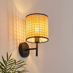 Lámpara de pared artesanal de mimbre natural, aplique de ratán ecológico para decoración de hogar, dormitorio, hotel o restaurante de estilo bohemio. - Product Image 1