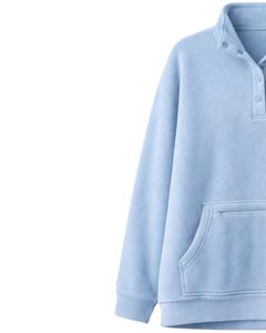 Sudadera de Felpa Extra Grande para Mujer, Color Azul Claro, con Cuello de Cierre a Presión, Bolsillo Tipo Canguro, Fabricación Personalizada - Product Image 3