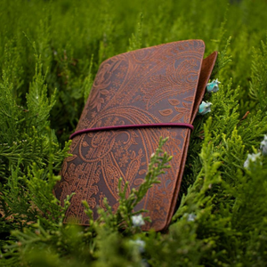 A6 Cashmere Print Embossed Floral <b>Leather</b> <b>Refillable</b> <b>Notebook</b> Cover Genuine <b>Leather</b> Bifold Journal Personalized Gift - Product Image 3