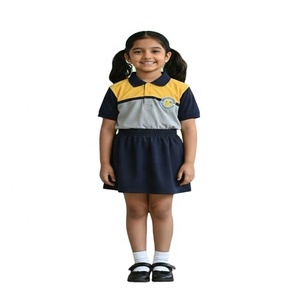 Uniforme Escolar para Niños de Primaria, Conjunto de Camiseta Polo y Pantalones Cortos de Algodón de Alta Calidad con Logotipo Personalizado, Diseño de Bloques de Color Amarillo y Gris - Product Image 2