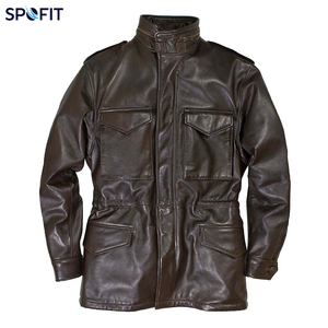 Veste d'hiver décontractée pour homme en cuir de vache véritable, noire, col montant, fermeture éclair, à capuche, matelassée, grande taille, en cuir véritable - Product Image 3