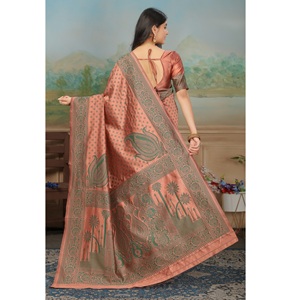Sari de Seda Banarasi Tejido a Mano de Primera Calidad para Bodas, Vestimenta Nupcial, Ocasiones Festivas y Moda Étnica Tradicional India - Product Image 2