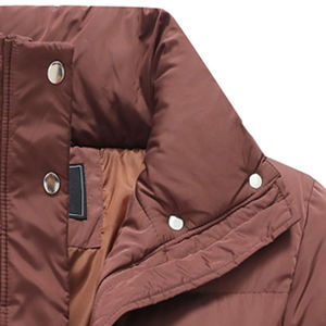 Women <b>Burgundy</b> Stand Collar <b>Puffer</b> <b>Jacket</b> Casual Solid Color Polyester Shell Windproof Zipper Closure Thin Fit Autumn Wear Brown - Product Image 5
