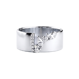 10K <b>14K</b> 18K Solid <b>Gold</b> Marquise & Round Lab Diamond Wide Cigar <b>Gold</b> Band Statement <b>Ring</b> Asymmetric Chunky Cluster Wedding Band - Product Image 3