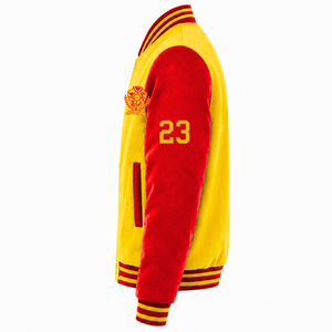 Chaqueta universitaria personalizada NSPDK Sorority, roja y dorada, de manga larga, con botones en la parte delantera, cuello con ribete, logotipo bordado, de algodón. - Product Image 4