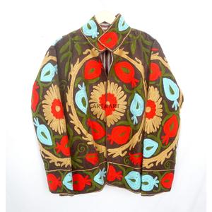 Veste Courte Décontractée pour Femme, Broderie Florale Boutonnée, Faite Main, Écologique, Style Plage, Hiver - Product Image 1
