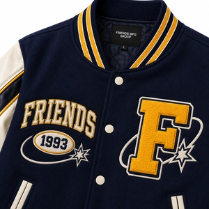 Veste universitaire marine pour homme avec patch logo personnalisé brodé, style preppy, fermeture boutonnée sur le devant - Product Image 2