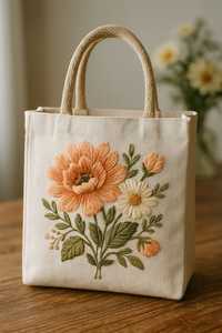 Sac fourre-tout en coton fait main avec broderie florale, style bohème, forme rectangulaire, décoration intérieure, toutes saisons - Product Image 4