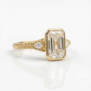 2.50 CT <b>Emerald</b> Cut Moissanite Engagement <b>Ring</b>, Bezel Set Wedding <b>Ring</b>, Art Deco Engraved Shank, 14K Gold Anniversary Gift - Product Image 2