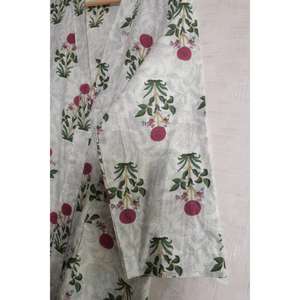 Bata Kimono de Algodón Indio Lavinas Estampada, Hecha a Mano, Estilo Boho, con Cuello en V, Larga, Suave y Transpirable, para Verano, Descanso y Noche - Product Image 2