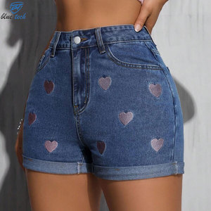 Custom <b>Women's</b> Heart Embroidered Denim Shorts High Waist Blue <b>Jean</b> Shorts OEM ODM Wholesale Manufacturer - Product Image 3