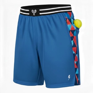 Pantalones cortos deportivos de tenis para hombre con panel lateral con estampado geométrico y bolsillo para pelotas, que absorben la humedad, transpirables y de ajuste atlético. - Product Image 3