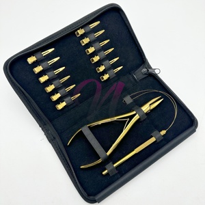 Kit d'outils pour extensions de cheveux plaqué or avec étui, kit d'extensions de cheveux à micro-anneaux, étui en cuir zippé - Product Image 5