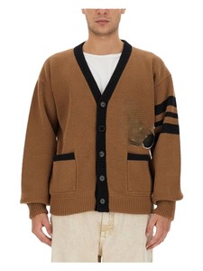 Cardigan pour homme à col en V avec bordure blanche et fermeture boutonnée, manches longues, tricot acrylique avec logos personnalisés - Product Image 5