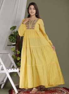 ชุดเดรสยาวผ้าฝ้ายสีขาวพรีเมียม 100% สำหรับผู้หญิง ตกแต่งด้วยงานปักที่คอเสื้อ ทรงหลายชั้น สไตล์ลำลอง เหมาะสำหรับฤดูใบไม้ผลิและฤดูร้อน - Product Image 2