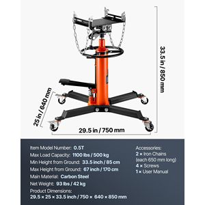 Martinetto Idraulico Telescopico per Trasmissione da 1/2 Ton/1100 libbre, a 2 Stadi, con Pedale da 36 Pollici per Manutenzione Veicoli - Product Image 5