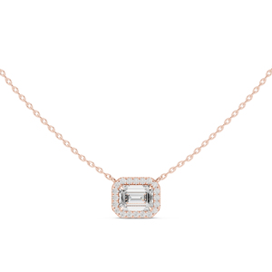 Collar con Colgante de Diamante Corte Esmeralda con Halo en Oro Rosa de 14K, Joyería para Mujer, Oro Cultivado en Laboratorio, para Regalo de Boda o Fiesta - Product Image 3