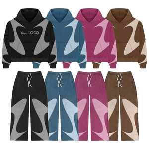 OEM Winter Plus Size Breathable Hooded Sportswear Jogger Suits Unisex Solid Fleece Loose Fit Polyester/Cotton - Product Image 1