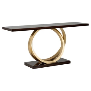 Classic Design Eco-Friendly Durable <b>Console</b> <b>Table</b> Bronze Paatina Brass Details Glass Top Contemporary <b>Storage</b> Mango Wood Hallway - Product Image 1