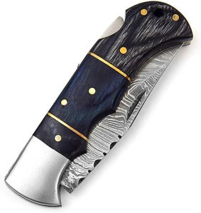 Cuchillo de bolsillo personalizado hecho a mano con hoja de acero de Damasco, mango de madera y funda de cuero fino, cuchillo para acampar, cuchillo de pesca - Product Image 5