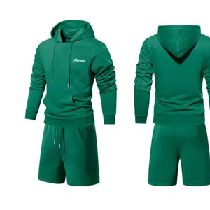 Conjunto de Sudadera con Capucha y Pantalones Cortos Casuales de Invierno para Hombre, Tallas Grandes, Transpirable, 100% Algodón, Logotipo Frontal - Product Image 5