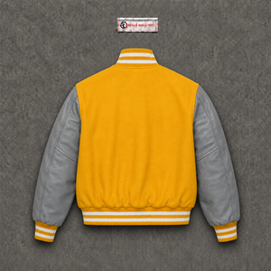 Chaqueta Varsity de Lana Amarilla Personalizable al por Mayor con Logotipo de Marca, Estilo Urbano Moderno, Look Minimalista y Elegante, Atuendo Casual Inteligente - Product Image 6