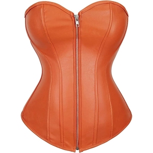 Corset gainant en cuir PU orange pour femme avec fermeture éclair frontale et maintien ferme du ventre pour usage quotidien - Product Image 1