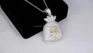 จี้เงินแท้ 925 ชุบโรเดียม รูปถุงเงินประดับเพชรโมอิสซาไนต์ สไตล์ฮิปฮอป สำหรับทุกเพศ เหมาะสำหรับเป็นของขวัญวันครบรอบ - Product Image 2