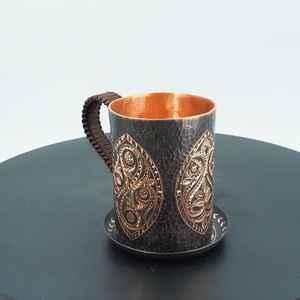 Mug en cuivre martelé à la main gravé, avec poignée tressée, 400 ml, écologique, anti-fuite, style vintage, pour bar et maison, vente en gros - Product Image 4